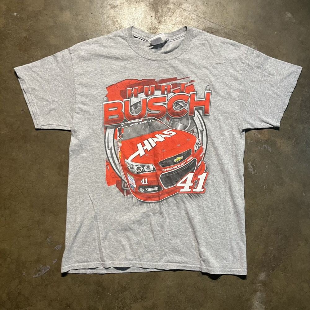 Vintage Y2k Kurt Busch Grey/Red Nascar Racing T-Shirt